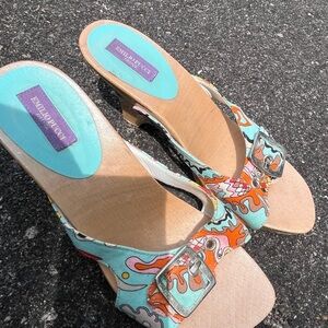 Emilio Pucci Women's Multicolor Sandals CLOGS , wooden heel, sz 7